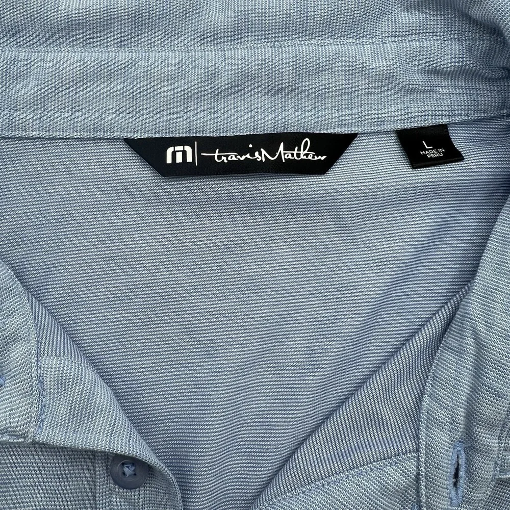 Travis Mathew Shirt Mens LG Blue Polo Golf Performance Pima Cotton Blend Stretch